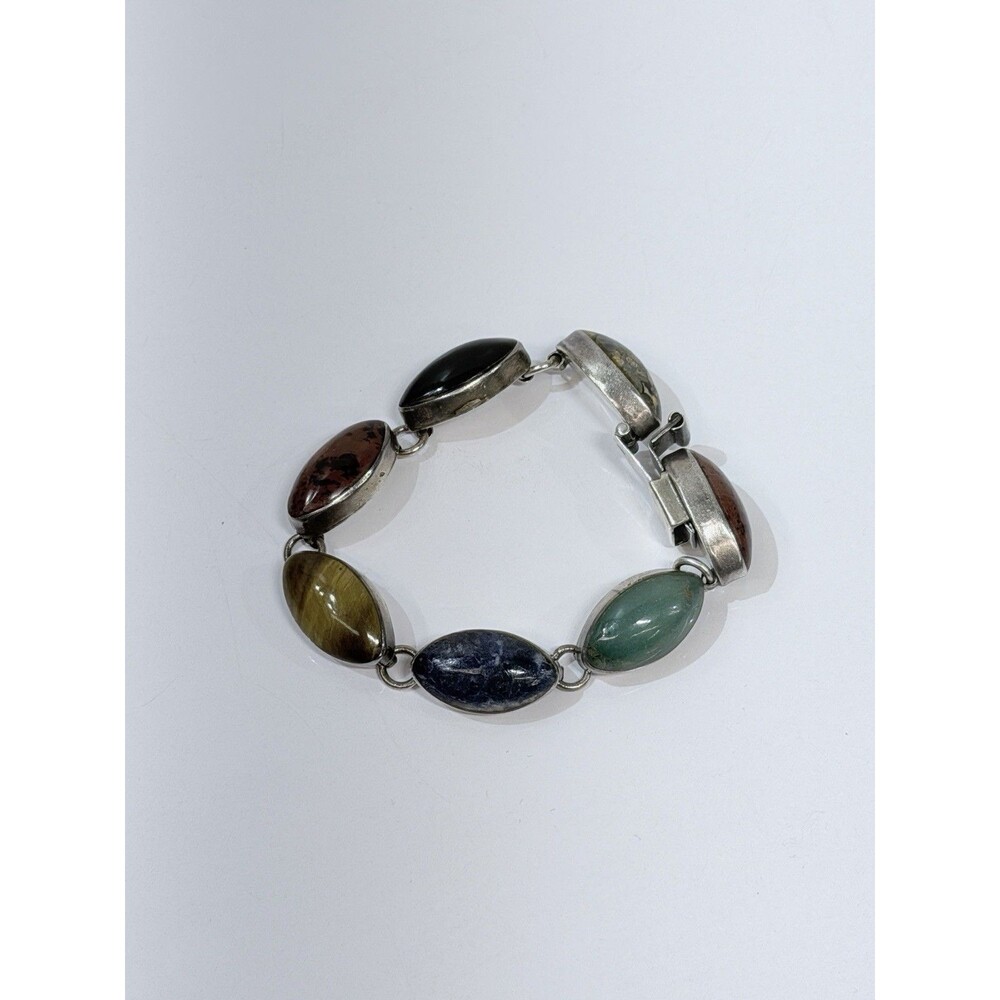 Vintage Taxco Mexico Tc 311 Sterling Silver 925 Multi-Gemstone Bracelet 7'' 45g